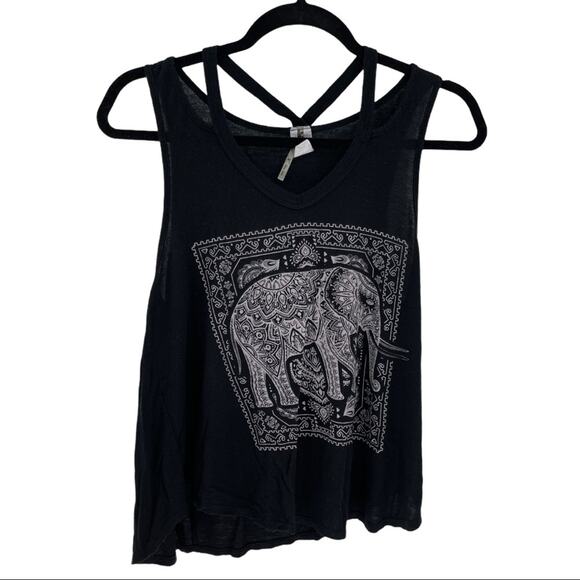 JC Fits Women's Black Strappy Back Elephant Graphic Tank Top Size Medium M - Picture 4 of 8